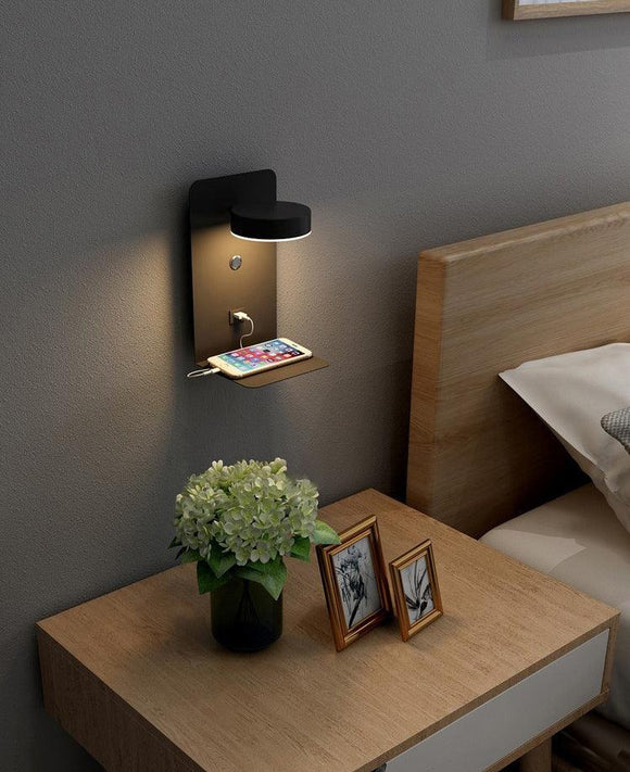 Led Black Swing Adjustable LED Wall Light With USB Charging - Warm White