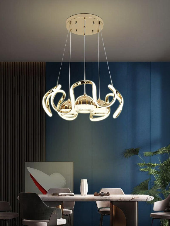 LED Golden 5 Light Rings Pendant Chandelier Light - Warm White - Ashish Electrical India