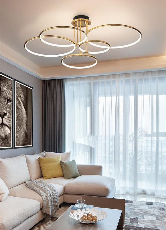5 Light Gold Body Modern LED Ring Chandelier for Dining Living Room Lamp - Warm White - Ashish Electrical India
