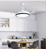 White Black Ceiling Fan Chandelier with Remote Control 4 Retractable ABS Blades - Warm White - Ashish Electrical India