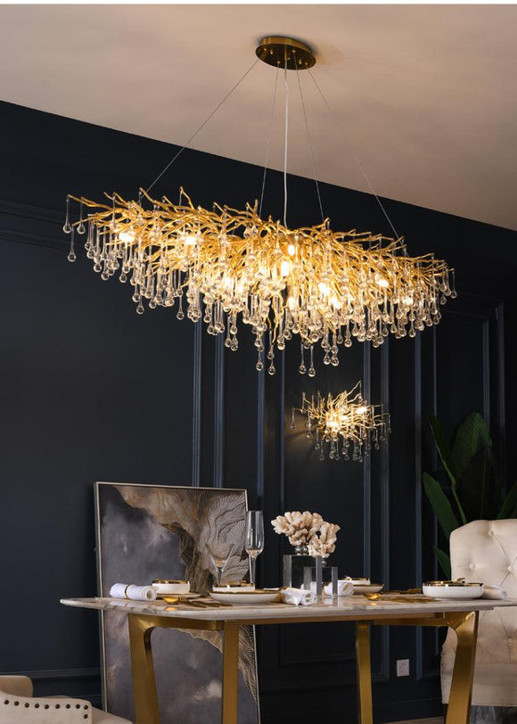 1200MM Long Golden Waterdrop Crystal Chandelier Ceiling Lights Hanging - Warm White - Ashish Electrical India