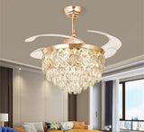 Ceiling Fan Chandelier with r Crystal and Remote Control 4 Retractable ABS Blades - Warm White