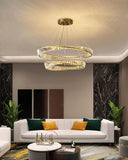 2 Ring Tilt Crystal LED Chandelier Hanging Suspension Lamp - Warm White - Ashish Electrical India