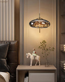 LED Fairy Big Smokey Glass Gold Pendant Lamp Ceiling Light - Warm White - Ashish Electrical India