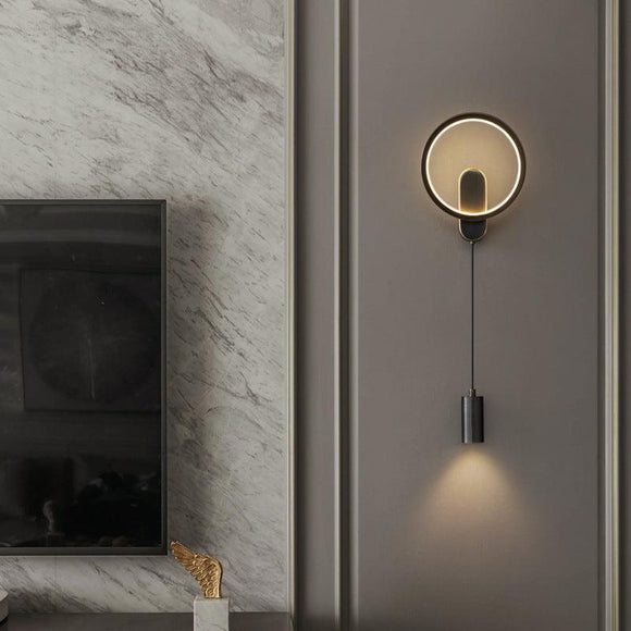 LED 18W Black Round Bedside Wall Ceiling Light with Spot - Warm White
