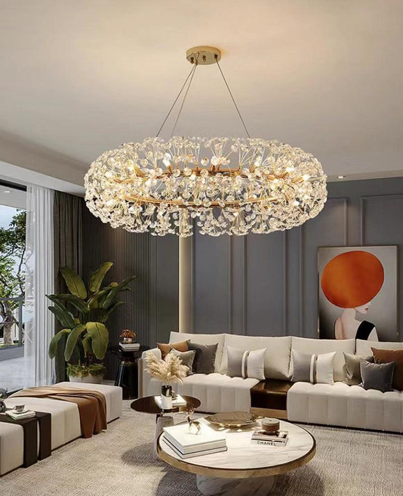 Crystal Design Glass Modern LED Chandelier 600 MM Ring - Warm White - Ashish Electrical India