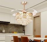 Ceiling Fan Chandelier with r Crystal and Remote Control 4 Retractable ABS Blades - Warm White