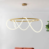 Gold Metallic LED Chandelier 600MM Ring with Acrylic Curly Tube Light - 4000K Natural White - Ashish Electrical India