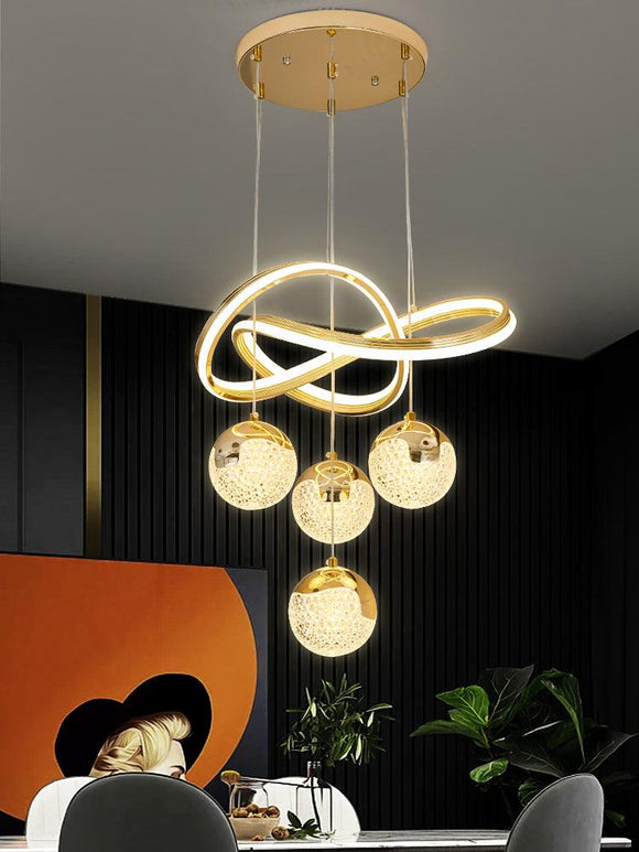 LED Golden 4 Light Curl Modern Pendant Chandelier Light - Warm White - Ashish Electrical India