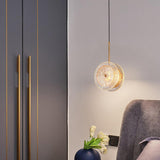 led 1-Light Gold Glass Disc Hanging Pendant Ceiling Light - Natural White