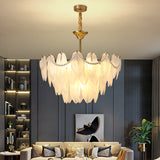 600 MM Frost Feather Glass Gold Metal LED Chandelier Hanging Suspension Lamp - Warm White