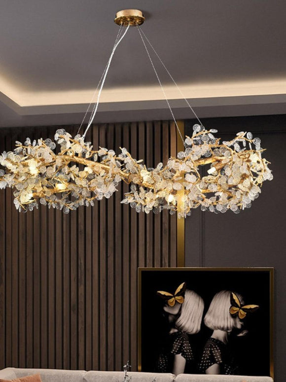 1200MM LONG GOLDEN Mother Of Pearl CRYSTAL CHANDELIER CEILING LIGHTS HANGING - WARM WHITE - Ashish Electrical India