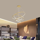 4 Light 4 Rings Stainless Steel Copper Gold LED Ring Chandelier Hanging Lamp - Warm White - Ashish Electrical India
