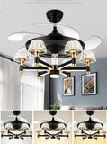 Ceiling Fan Chandelier with 3 Layer Crystal Black Gold and Remote Control 4 Retractable ABS Blades - Warm White - Ashish Electrical India