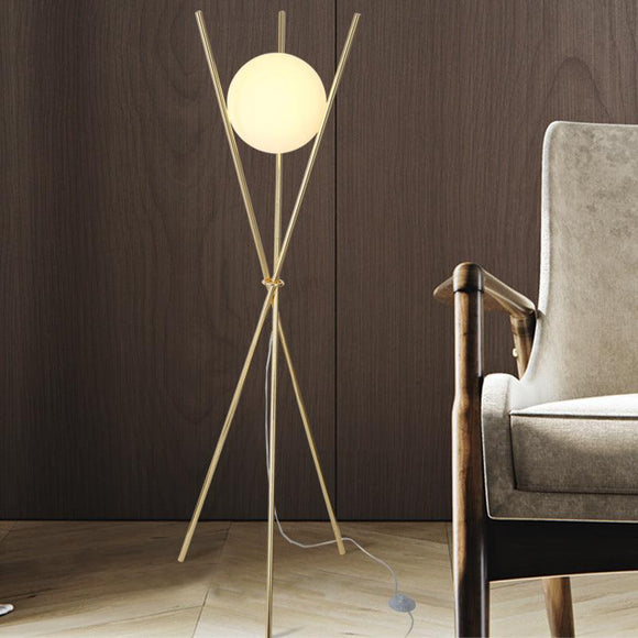 1 Frosted Glass Gold Tripod Floor lamp Living Room Light for Home Lighting Standing lamp - Gold - Ashish Electrical India
