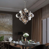25 Light Silver Metal Smokey Clear Glass Chandelier Ceiling Lights Hanging - Warm White - Ashish Electrical India