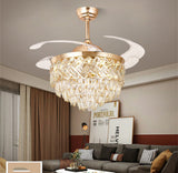 Ceiling Fan Chandelier with r Crystal and Remote Control 4 Retractable ABS Blades - Warm White