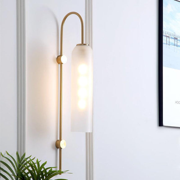 Frosted Long Glass Wall Light Modern Copper Metal Bedroom Living Room Wall Light - Gold Warm White