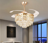 Ceiling Fan Chandelier with r Crystal and Remote Control 4 Retractable ABS Blades - Warm White