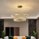 2 Ring Tilt Crystal LED Chandelier Hanging Suspension Lamp - Warm White - Ashish Electrical India