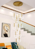 10-LIGHT LED RING GOLD DOUBLE HEIGHT LONG CHANDELIER - WARM WHITE - Ashish Electrical India