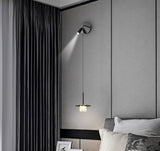 Modern Long Black LED Wall Pendant Lamp with Spot for Bedside - Warm White