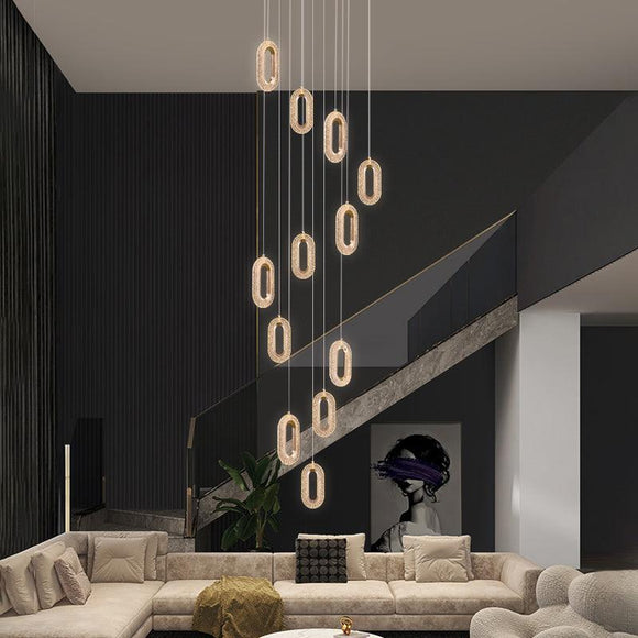 12-LIGHT LED Crystal Oval DOUBLE HEIGHT STAIR CHANDELIER - WARM WHITE - Ashish Electrical India