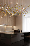 14-LIGHT LED Golden Stick Tilted DOUBLE HEIGHT LONG CHANDELIER - WARM WHITE - Ashish Electrical India