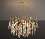 600 MM Long Crystal Glass Gold Metal LED Chandelier Hanging Suspension Lamp - Warm White - Ashish Electrical India