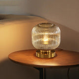 Desk Table Lamp with Cognac Color Glass Shade Gold Base for Home and Office Use - Warm White - Ashish Electrical India