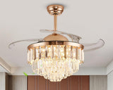 Gold Metal Spike Crystal Ceiling Fan Chandelier Quiet 42 Inch Tube Rose Gold Retractable - Warm White