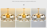 Golden 8 Rings Ceiling Fan Chandelier with Remote Control 4 Retractable ABS Blades - Warm White - Ashish Electrical India
