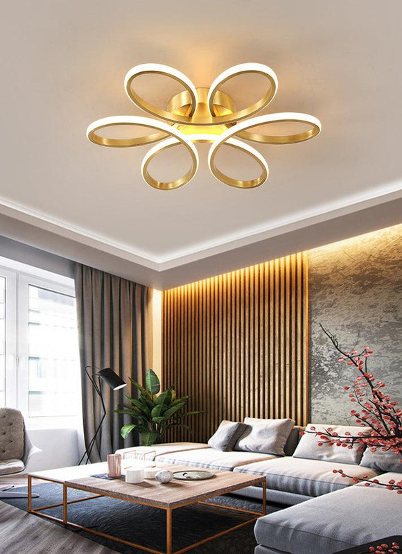 6 Light Curvy Gold Brass Plated Modern LED Chandelier Lamp - Warm White - Ashish Electrical India