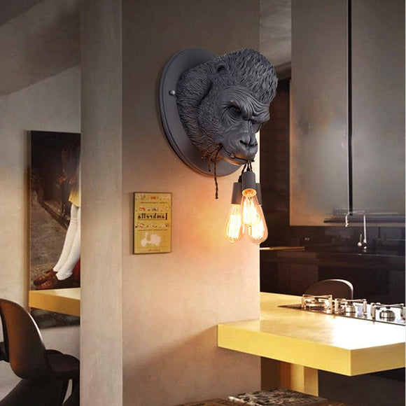 Chimpanze Face Wall Lamp LED European Creative Wall Lamp Bedroom Bedside Lamp - Grey
