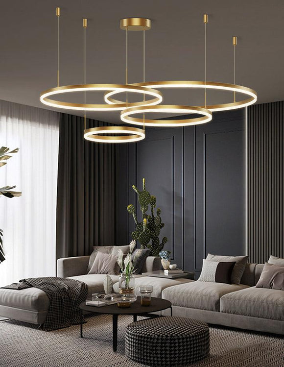 4 Light 4 Rings Big Full Spread Golden LED Chandelier Hanging Lamp - Warm White