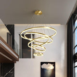5 Light 5 Rings Stainless Steel Copper Gold LED Ring Chandelier Hanging Lamp - Warm White - Ashish Electrical India