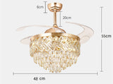 Ceiling Fan Chandelier with r Crystal and Remote Control 4 Retractable ABS Blades - Warm White