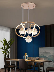 LED Golden 5 Light Curvy Modern Pendant Chandelier Light - Warm White - Ashish Electrical India