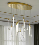 14-Light Long Crystal Chandelier With Rectangular Plate For Dining Area - Warm White - Ashish Electrical India