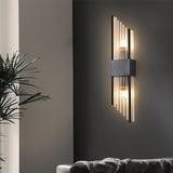 Led Tube Glass Long Crystal Black Metal Wall Light - Warm White