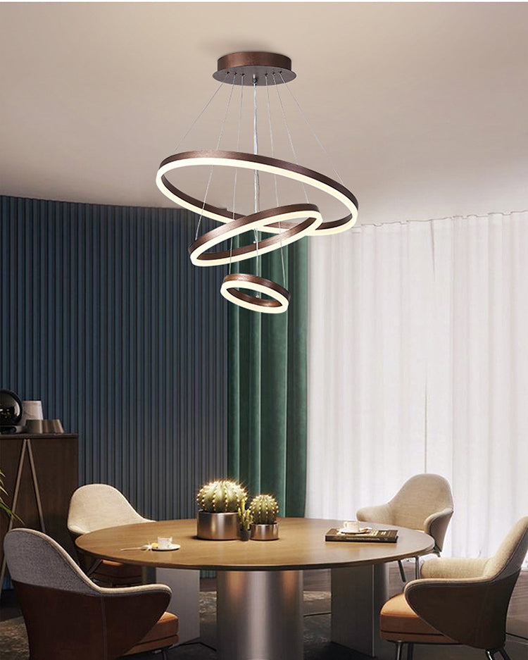 3 Light 3 Ring Matt Black Brushed Metal LED Chandelier Hanging Ceiling Lamp Warm White