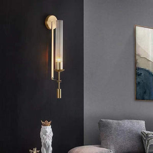 LED Transparent Long Glass Wall Light Modern Copper Metal Bedroom Living Room Wall Light - Gold Warm White