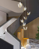 8-LIGHT LED Swan  DOUBLE HEIGHT STAIR CHANDELIER - WARM WHITE