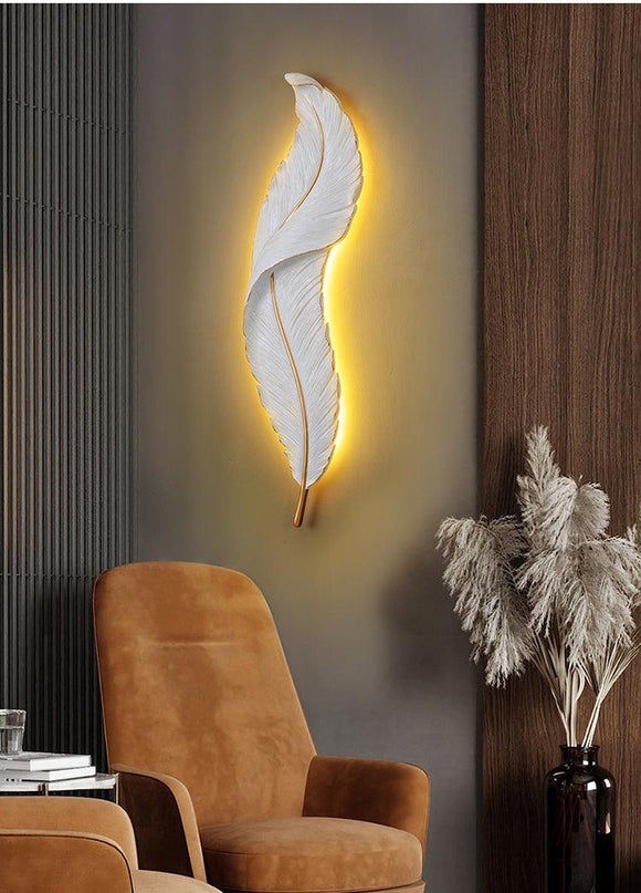 600MM Led Resin White Feather Lamp Room Wall Light - Warm White - Ashish Electrical India