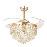 Ceiling Fan Chandelier with r Crystal and Remote Control 4 Retractable ABS Blades - Warm White