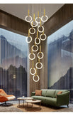 10-LIGHT LED RING GOLD DOUBLE HEIGHT LONG CHANDELIER - WARM WHITE - Ashish Electrical India