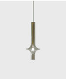 1-Light LED Gold Long Curvy Amber Glass Pendant Lamp Ceiling Light - Warm White
