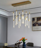 14-Light Long Crystal Chandelier With Rectangular Plate For Dining Area - Warm White