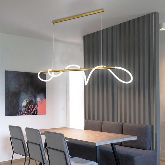 Gold Metallic LED Chandelier 800MM Long with Curly Acrylic Light - Natural White - Ashish Electrical India