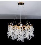 600 MM Long Crystal Glass Gold Metal LED Chandelier Hanging Lamp - Warm White - Ashish Electrical India